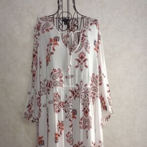 Torrid Bohemian White and Orange Paisley Dress With Pockets -0